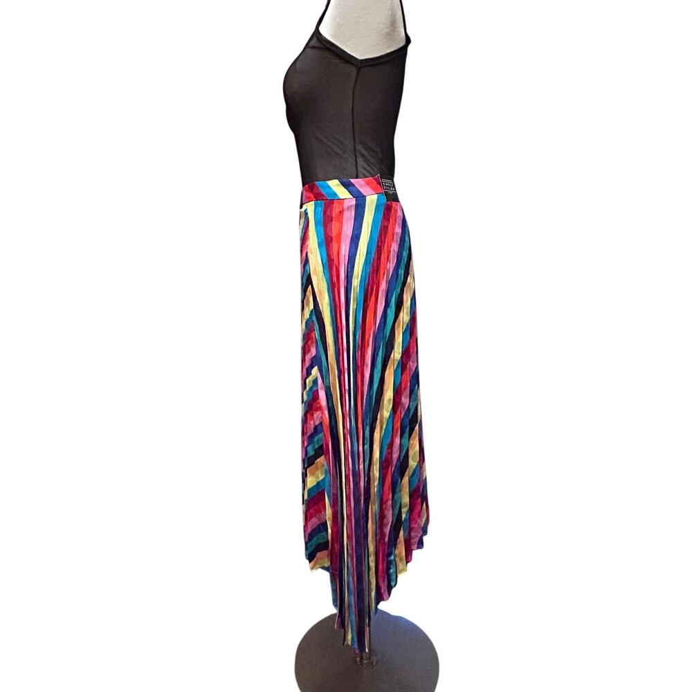 Simply Styled Rainbow Pleated Long Asymmetrical  Skirt, Size M Regular - Picture 3 of 9